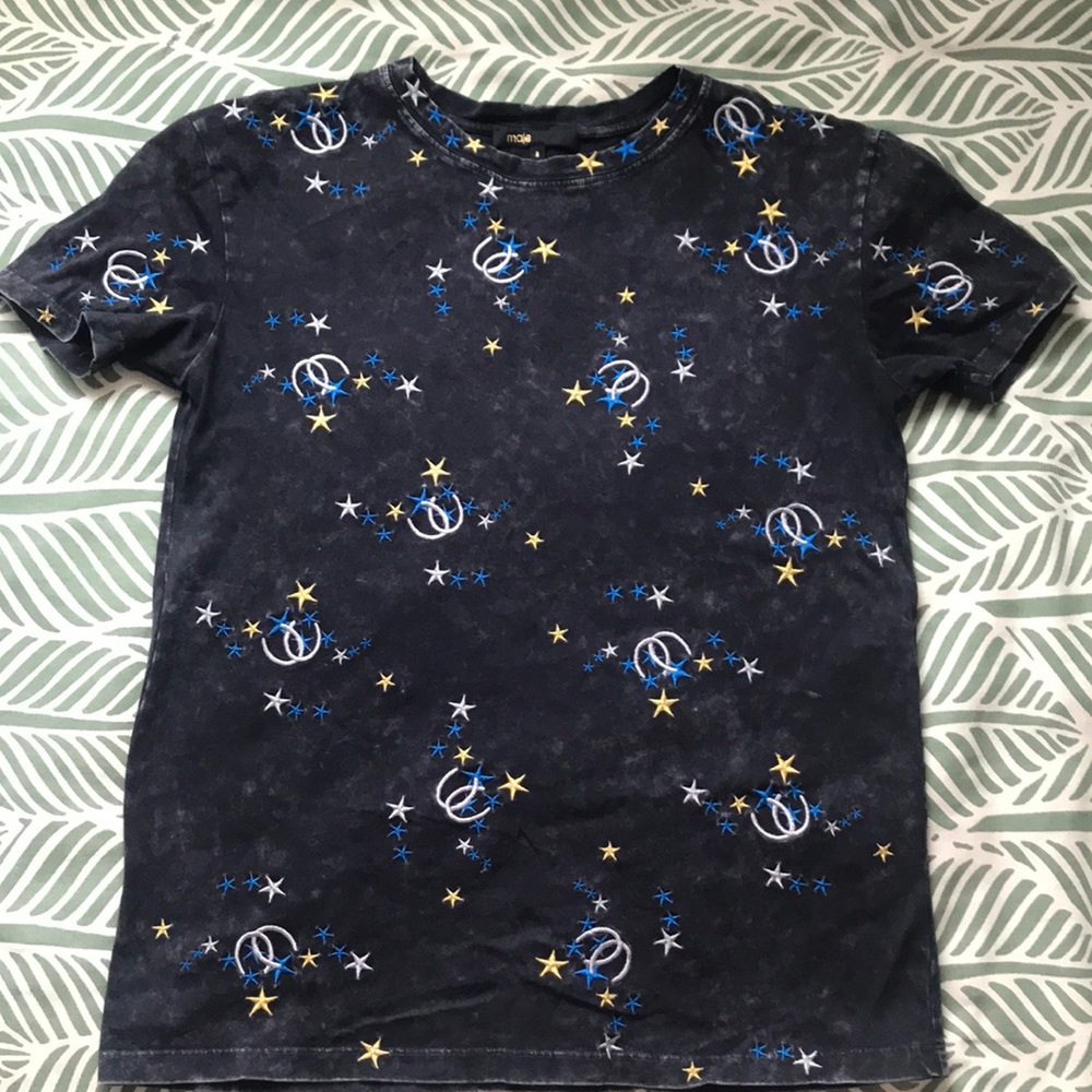 Maje Grey Washed Out Embroidered T-Shirt 2